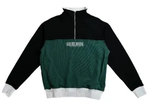 Authentics Embroidered Super Heavyweight Contrast 1/4 Zip  - Black / Forest