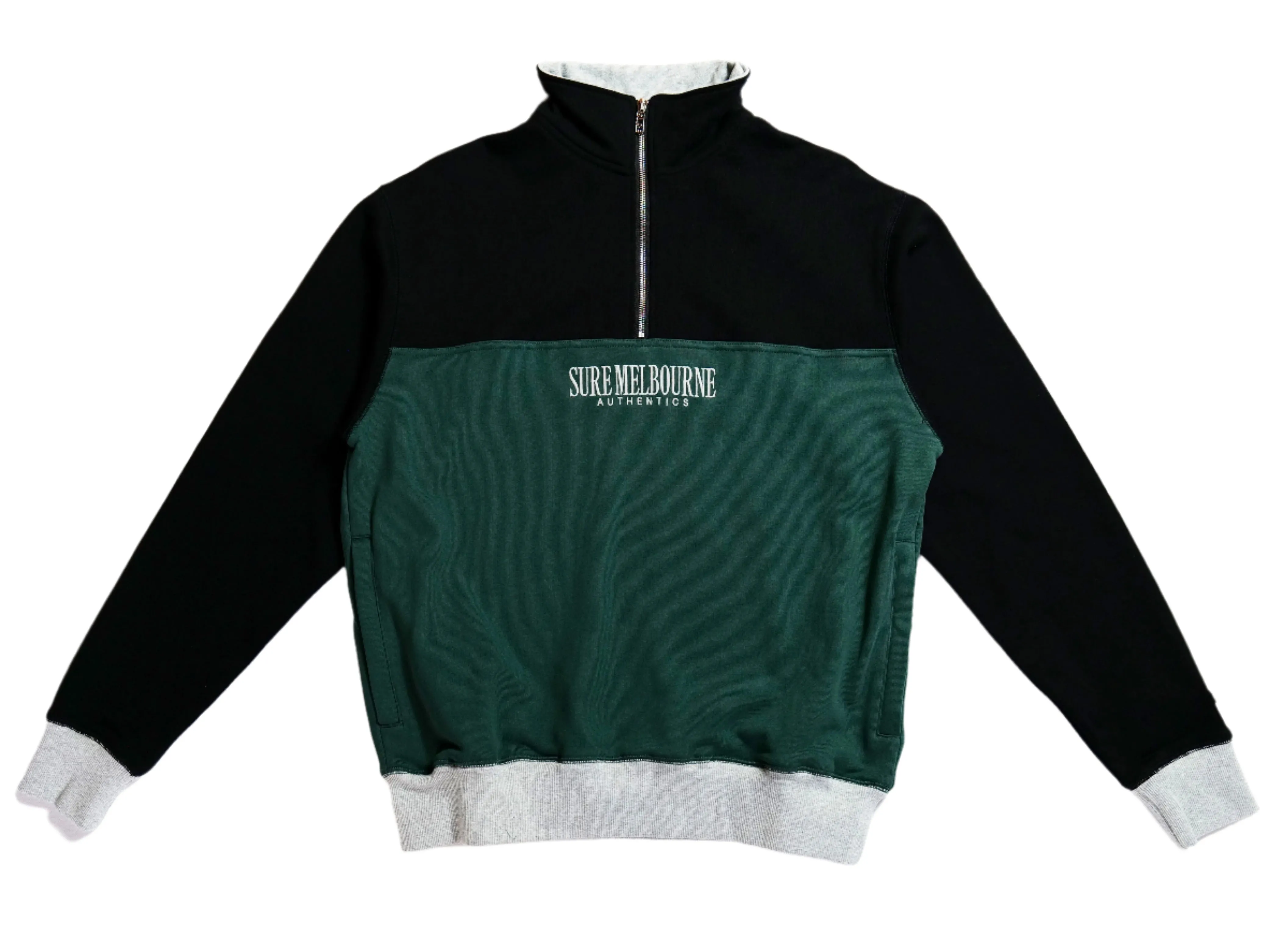 Authentics Embroidered Super Heavyweight Contrast 1/4 Zip  - Black / Forest