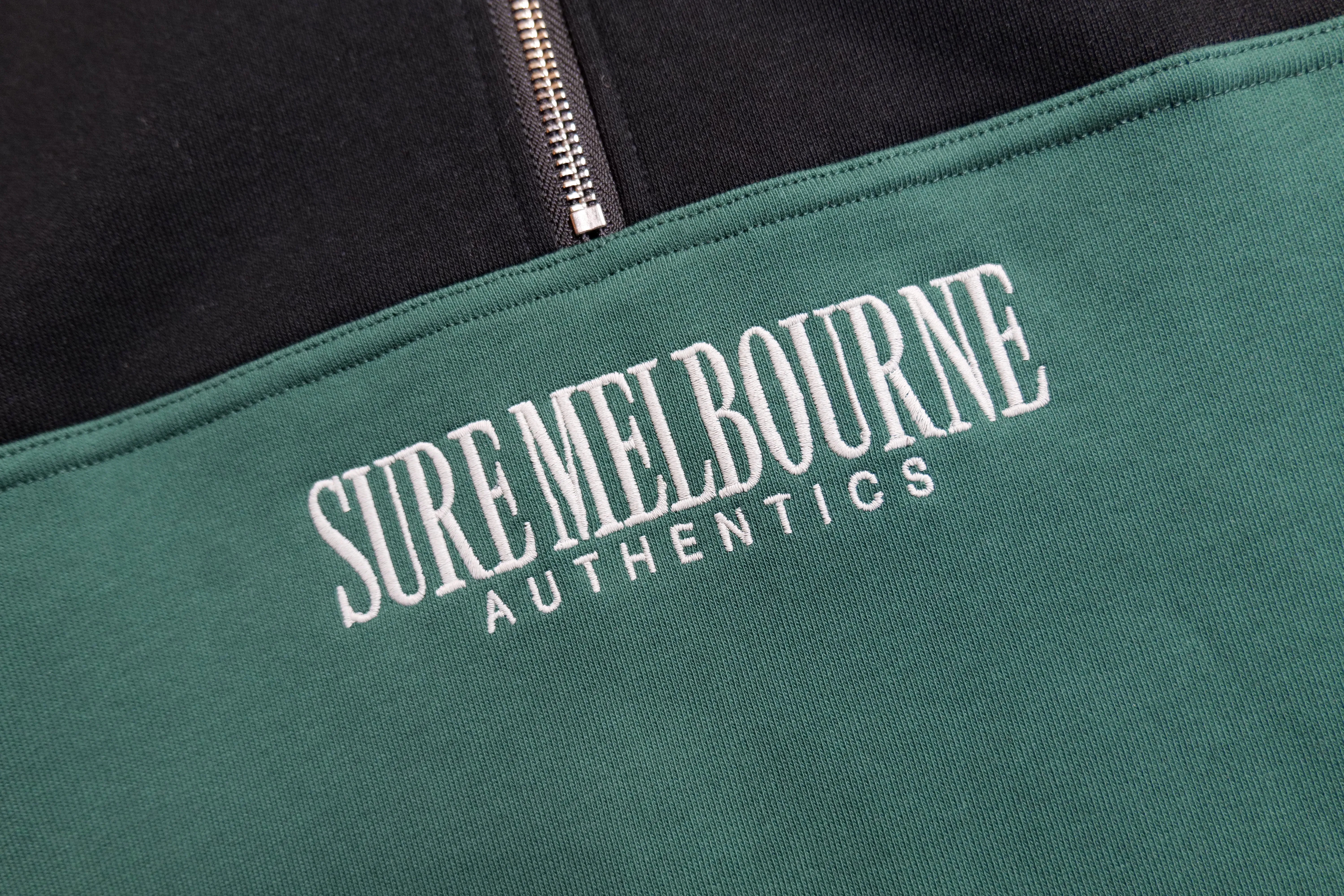 Authentics Embroidered Super Heavyweight Contrast 1/4 Zip  - Black / Forest