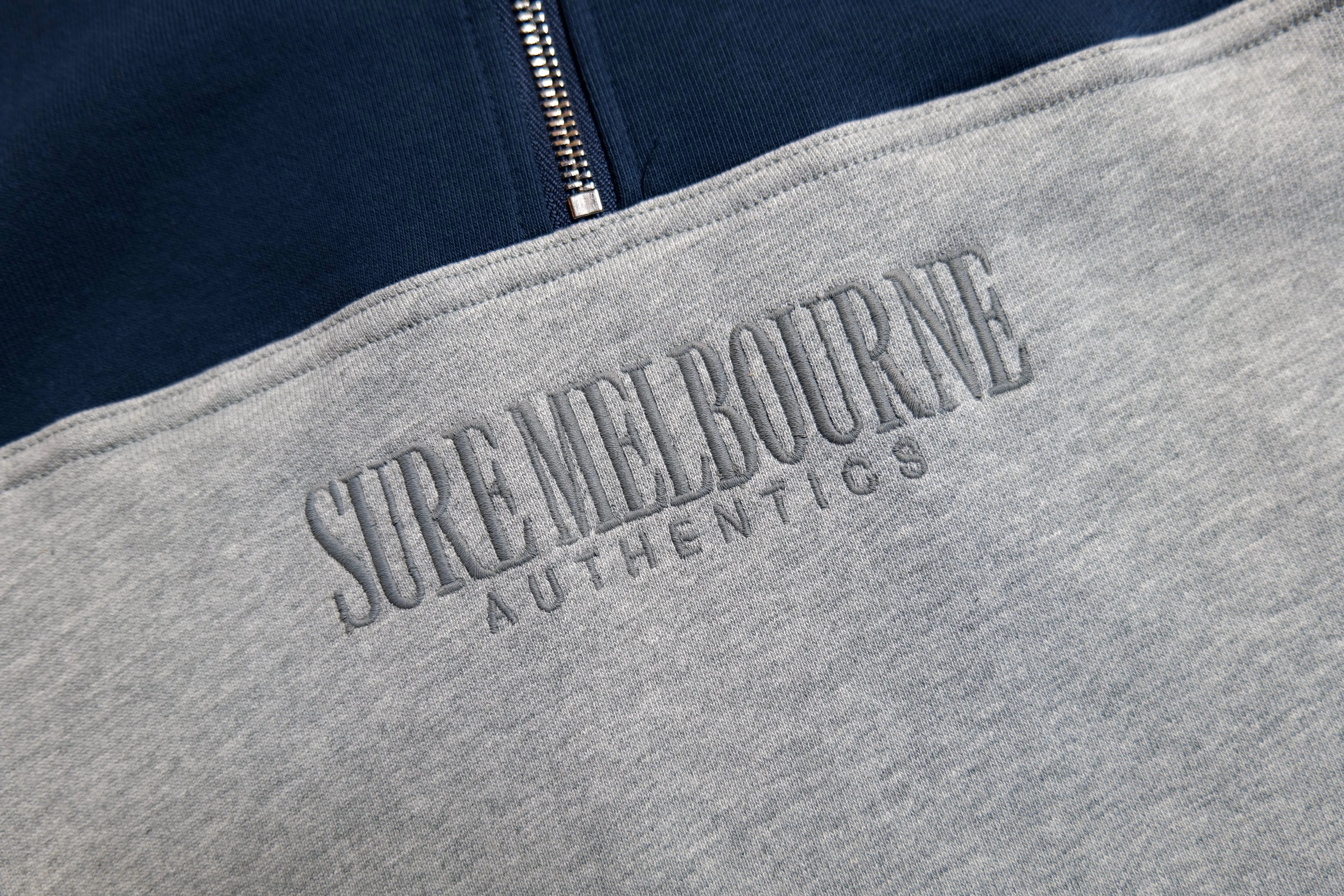 Authentics Embroidered Super Heavyweight Contrast 1/4 Zip  - Navy / Grey