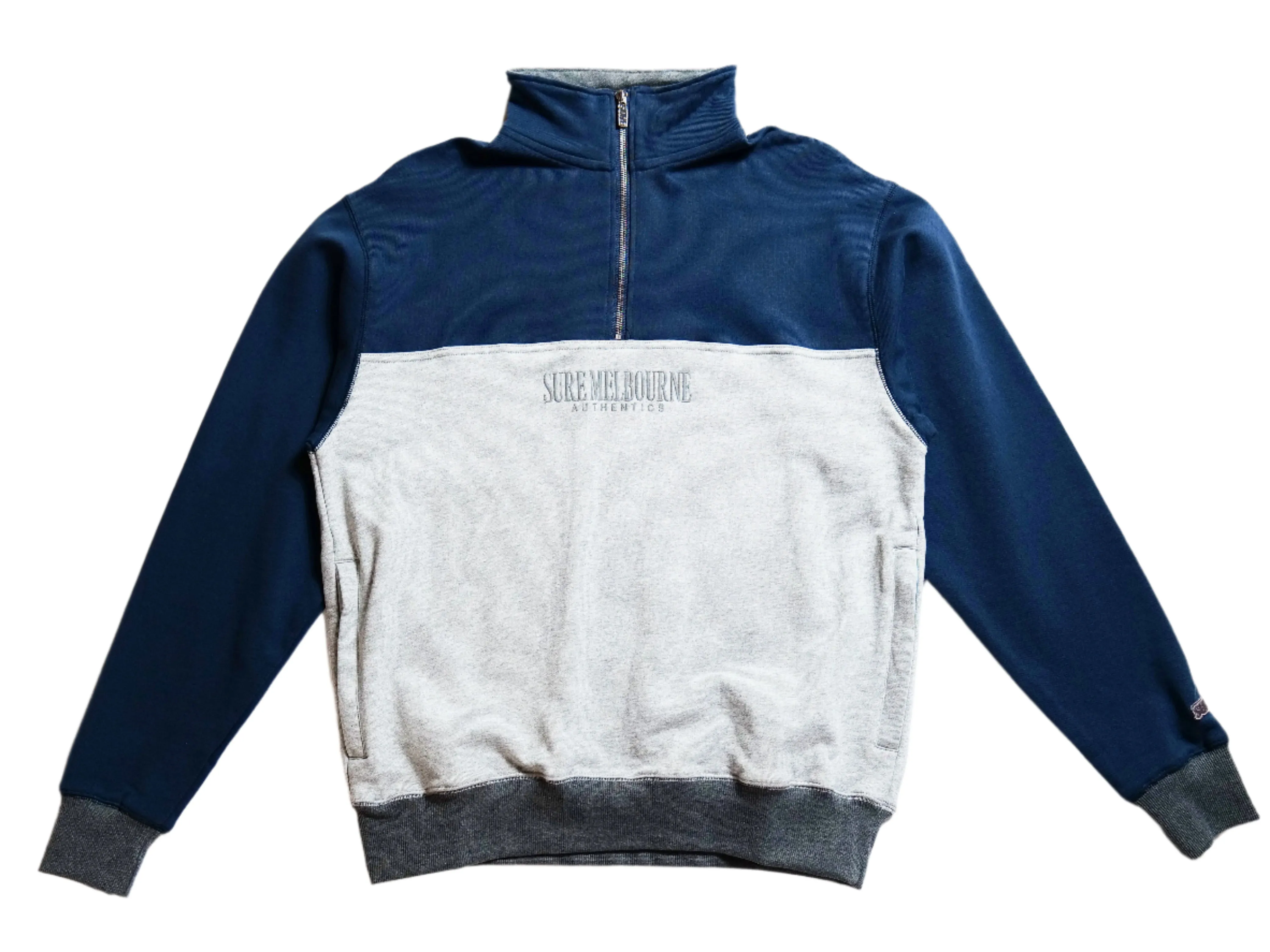 Authentics Embroidered Super Heavyweight Contrast 1/4 Zip  - Navy / Grey