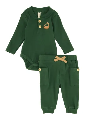 Baby Boys 0-9M Dino Embroidered Bodysuit and Joggers