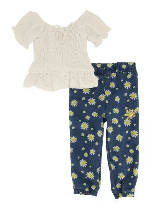 Baby Girls 12-24M Eyelet Peasant Top and Floral Joggers