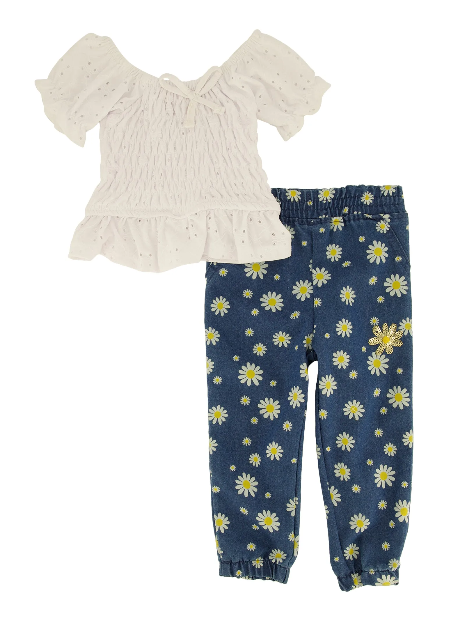 Baby Girls 12-24M Eyelet Peasant Top and Floral Joggers