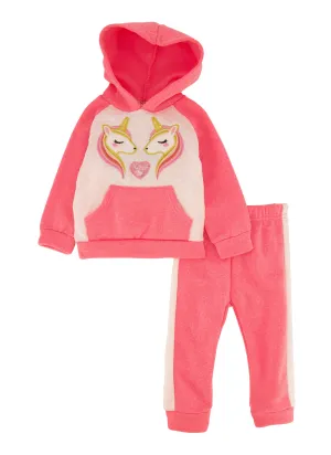 Baby Girls 12-24M Quilted Sequin Unicorn Hoodie and Joggers