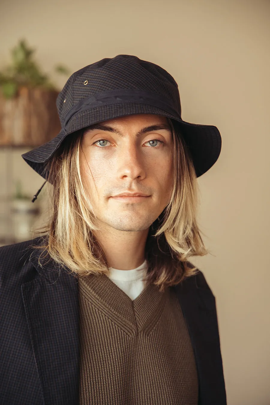 Canoe Club x Beams  Reversible Bucket Hat - Blackwatch Minicheck/ Navy