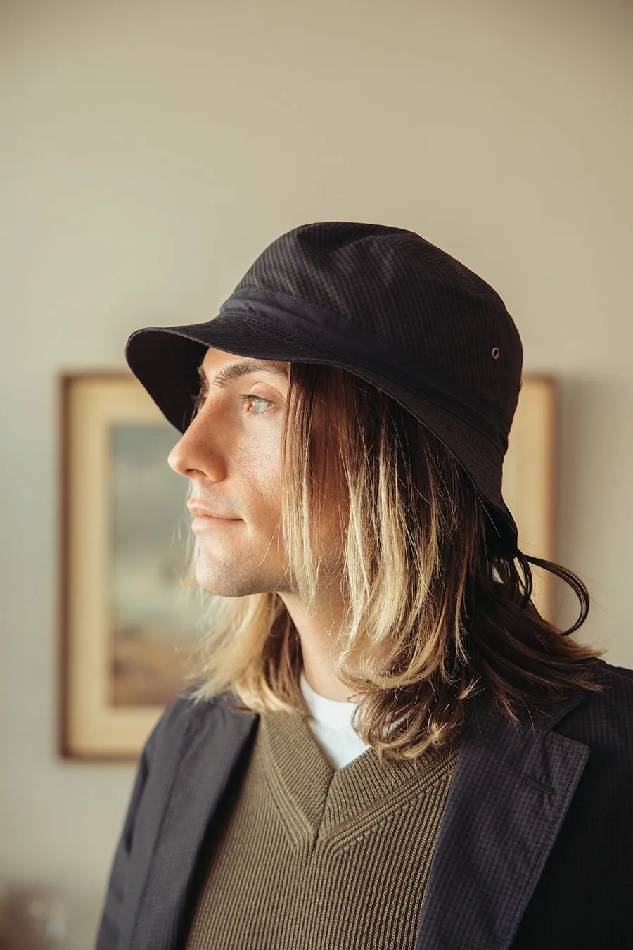 Canoe Club x Beams  Reversible Bucket Hat - Blackwatch Minicheck/ Navy