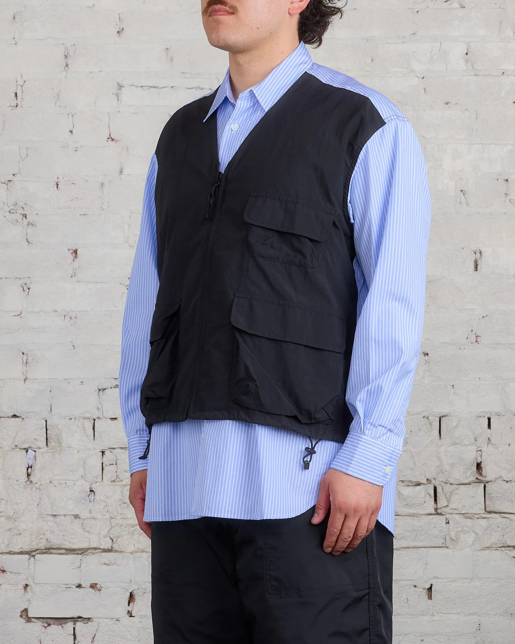 COMME des GARONS HOMME Cotton Stripe Nylon Tussah Button Cargo Shirt Sax Black