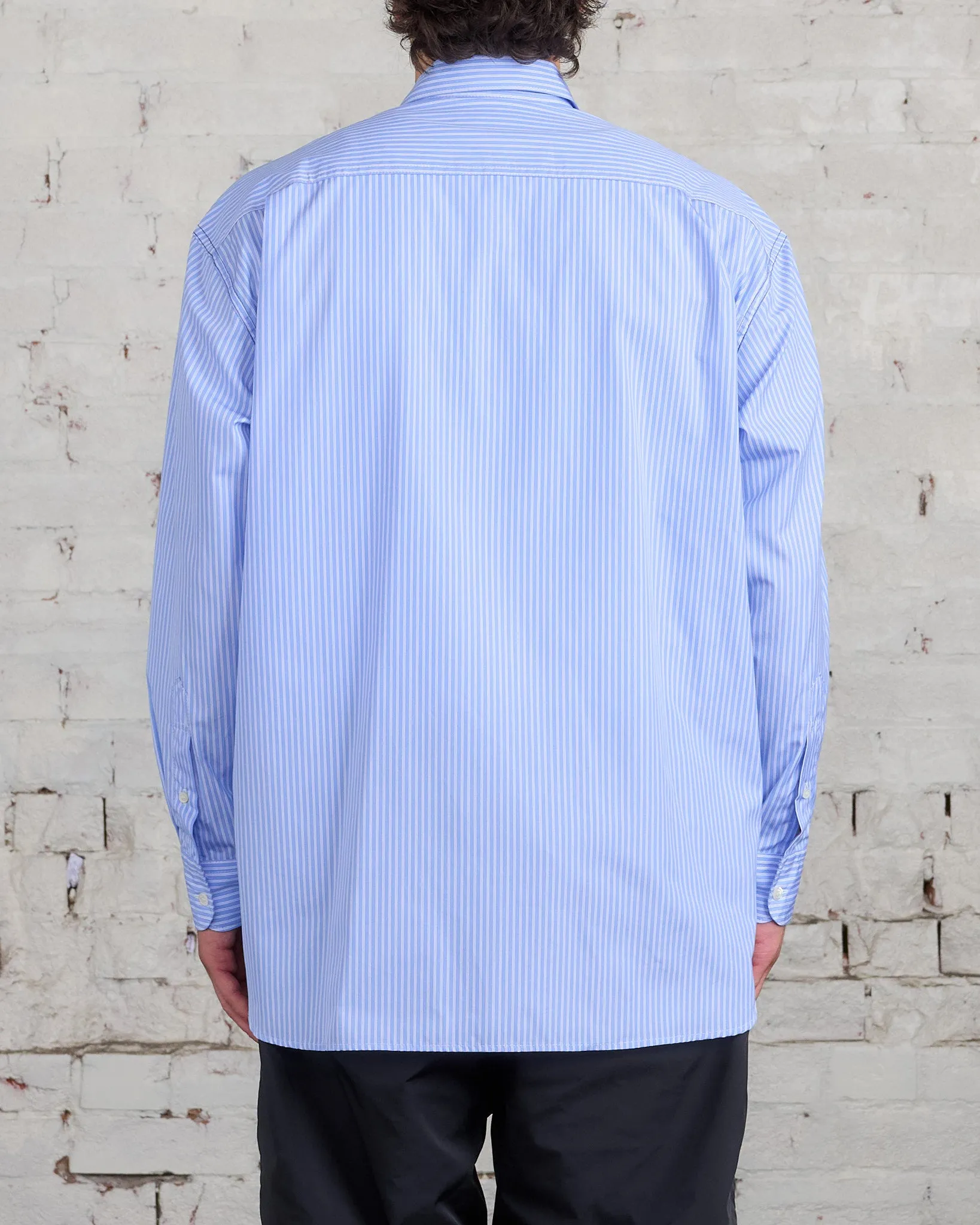 COMME des GARONS HOMME Cotton Stripe Nylon Tussah Button Cargo Shirt Sax Black