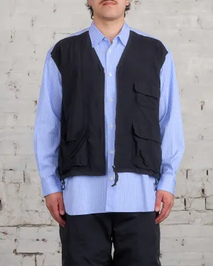 COMME des GARONS HOMME Cotton Stripe Nylon Tussah Button Cargo Shirt Sax Black