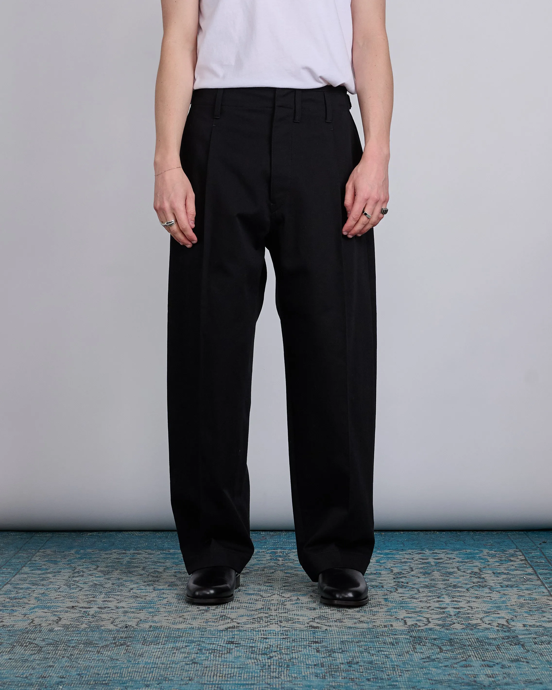 LEMAIRE Pleated Carrot Cotton Trouser Black