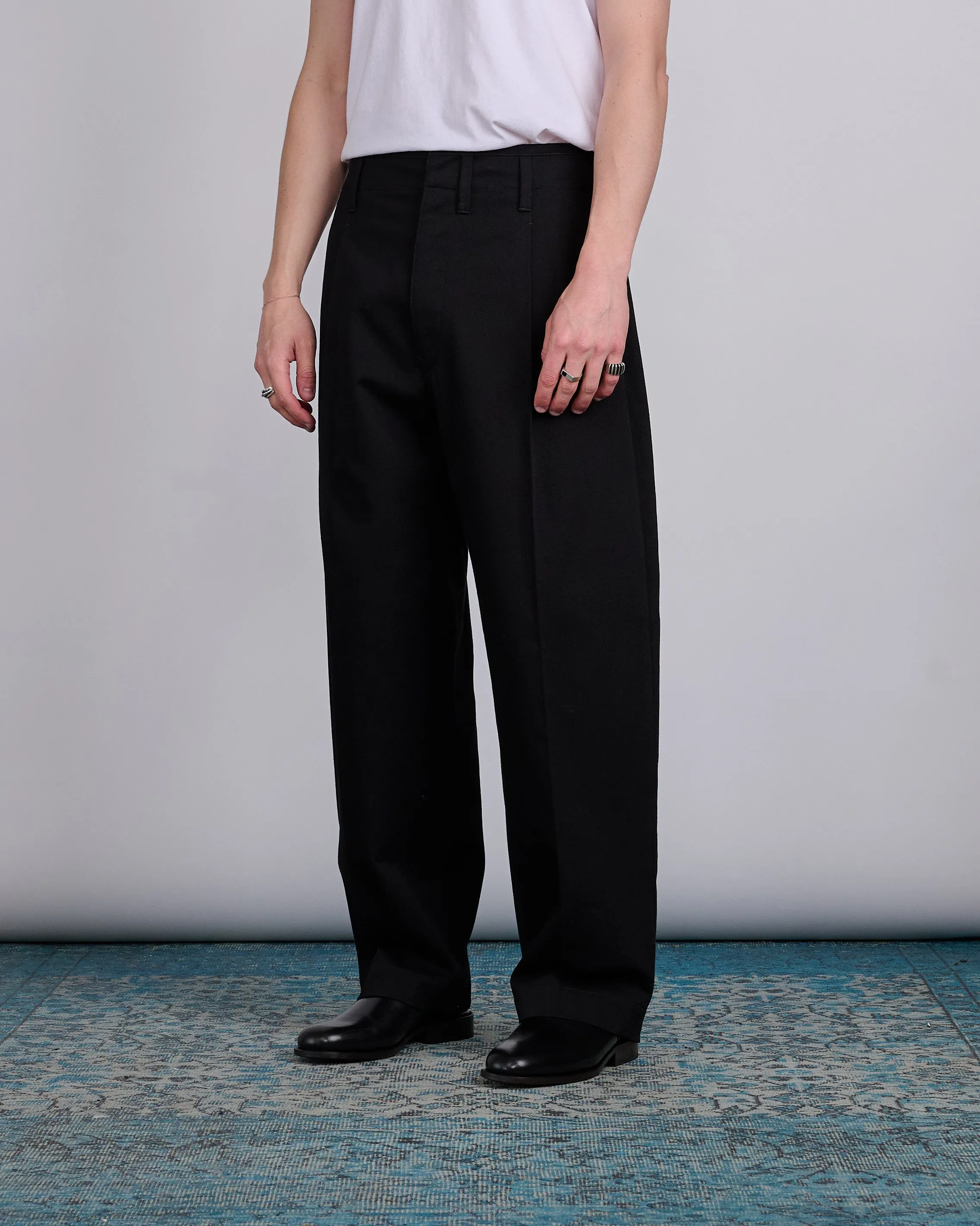 LEMAIRE Pleated Carrot Cotton Trouser Black