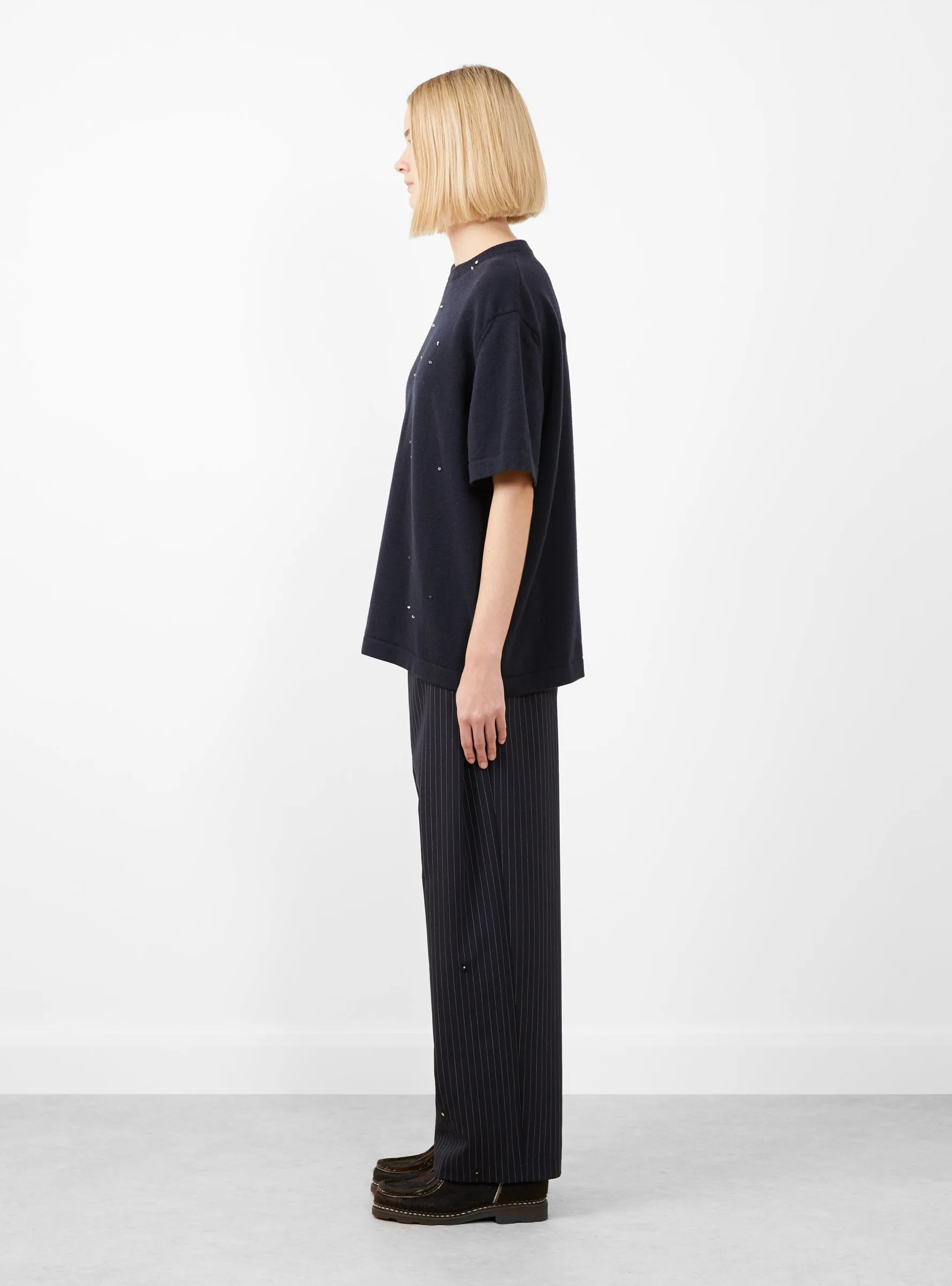 Merino Wool Beaded T-Shirt Navy