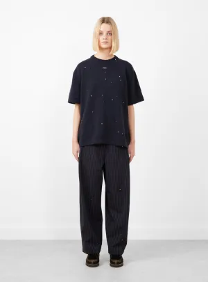 Merino Wool Beaded T-Shirt Navy