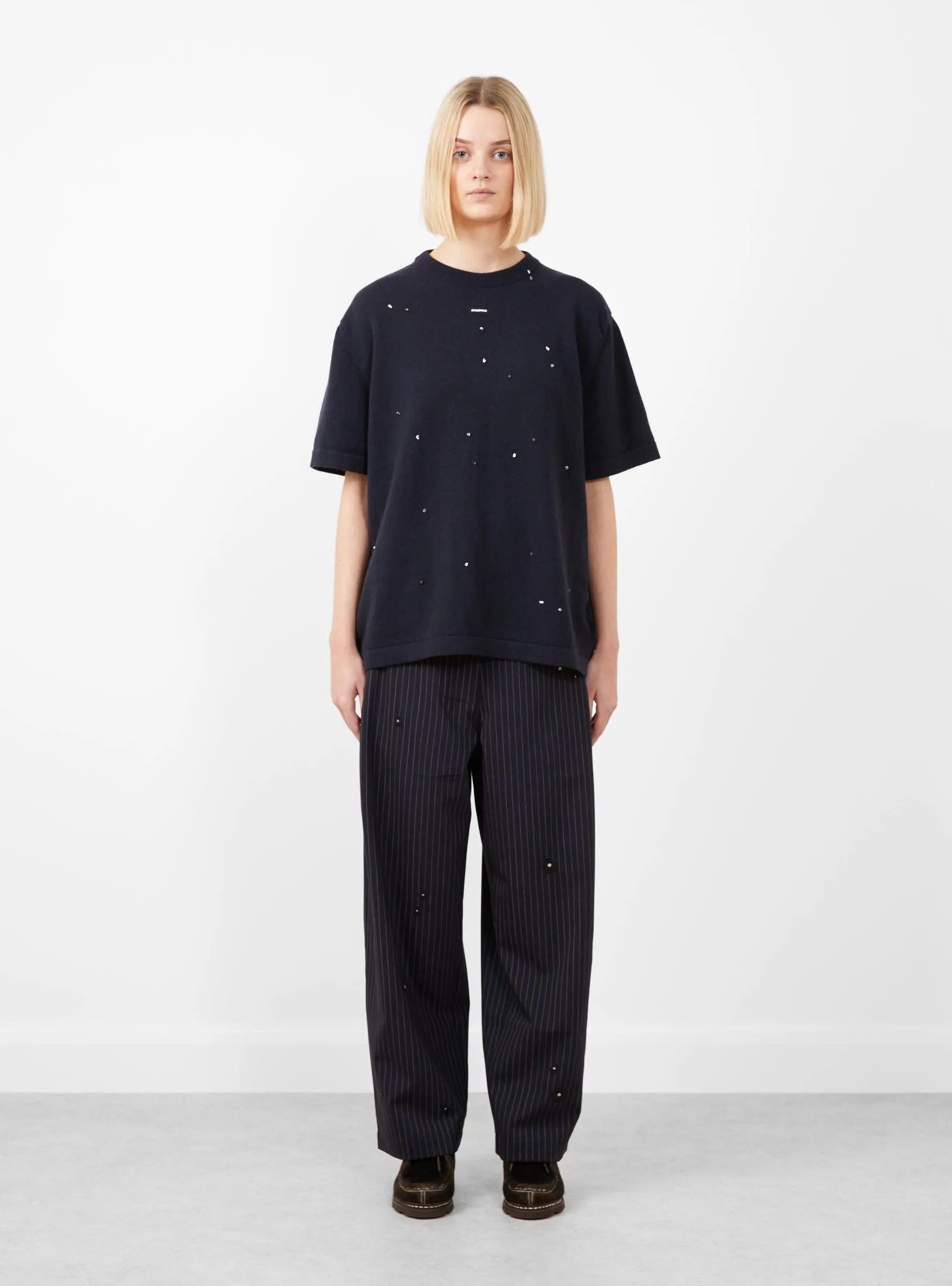 Merino Wool Beaded T-Shirt Navy
