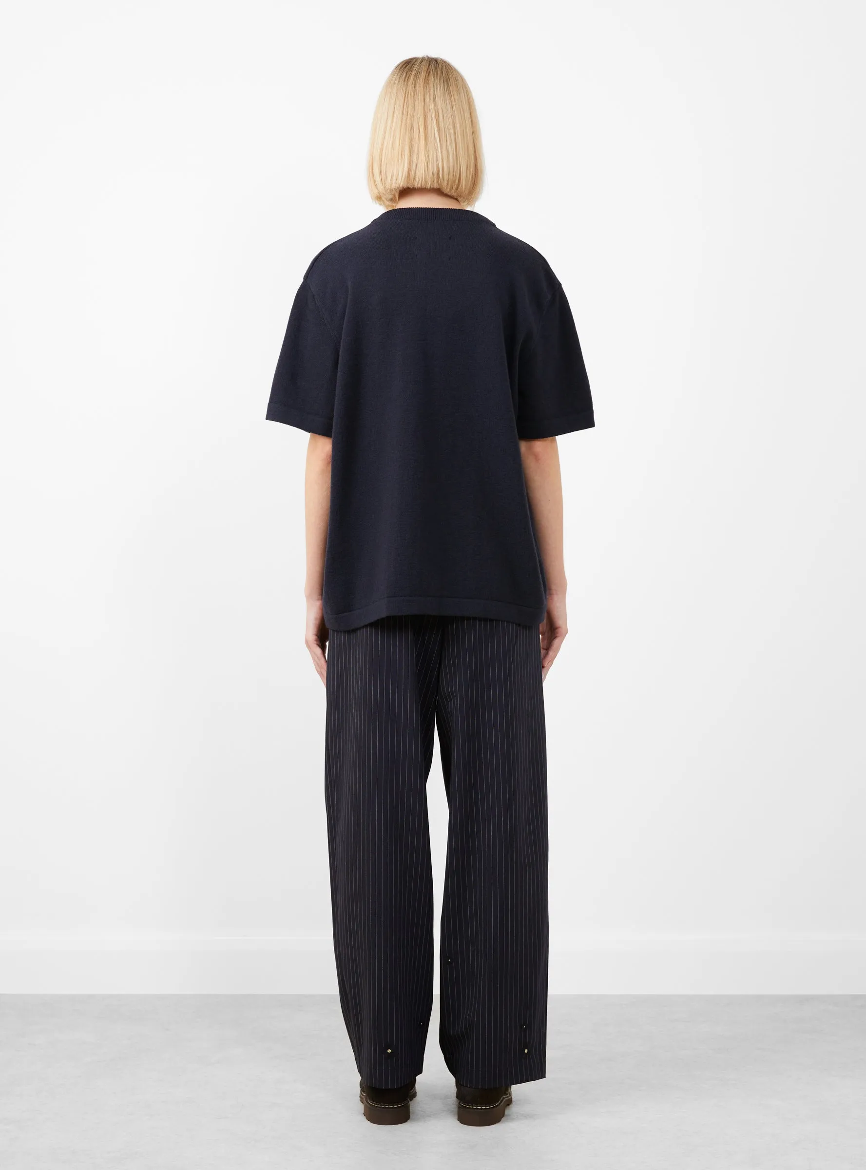 Merino Wool Beaded T-Shirt Navy