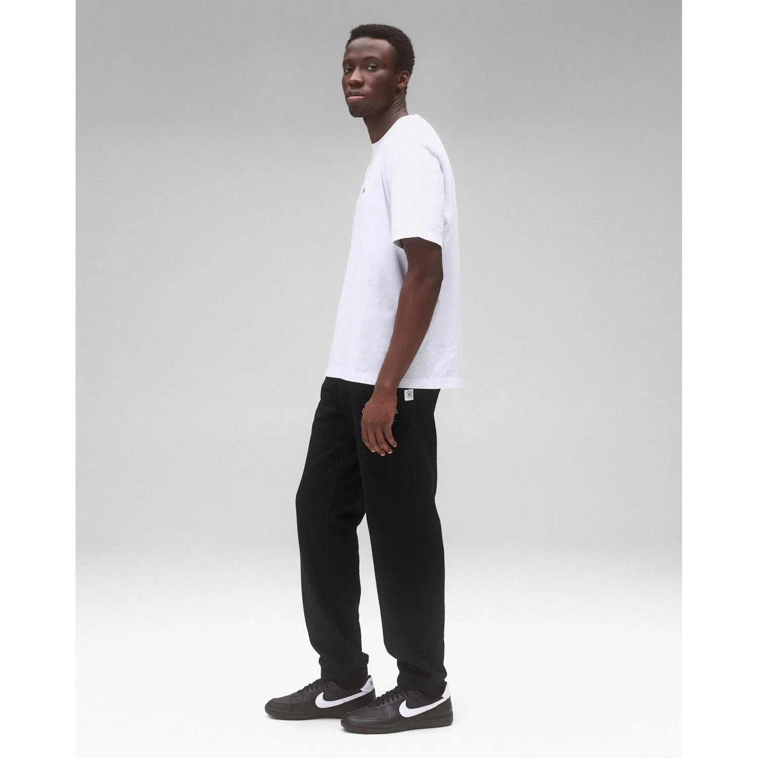 Reigning Champ Men Knit Midweight Terry Arch Logo Sweatpant Black White