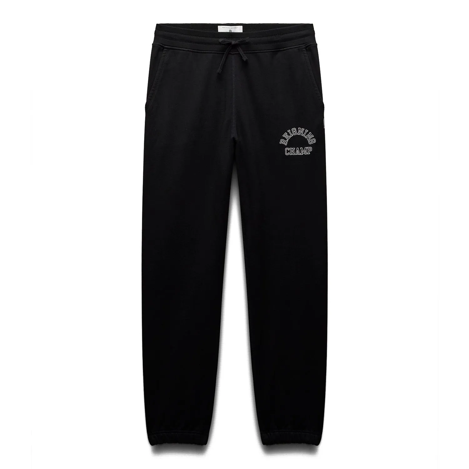 Reigning Champ Men Knit Midweight Terry Arch Logo Sweatpant Black White