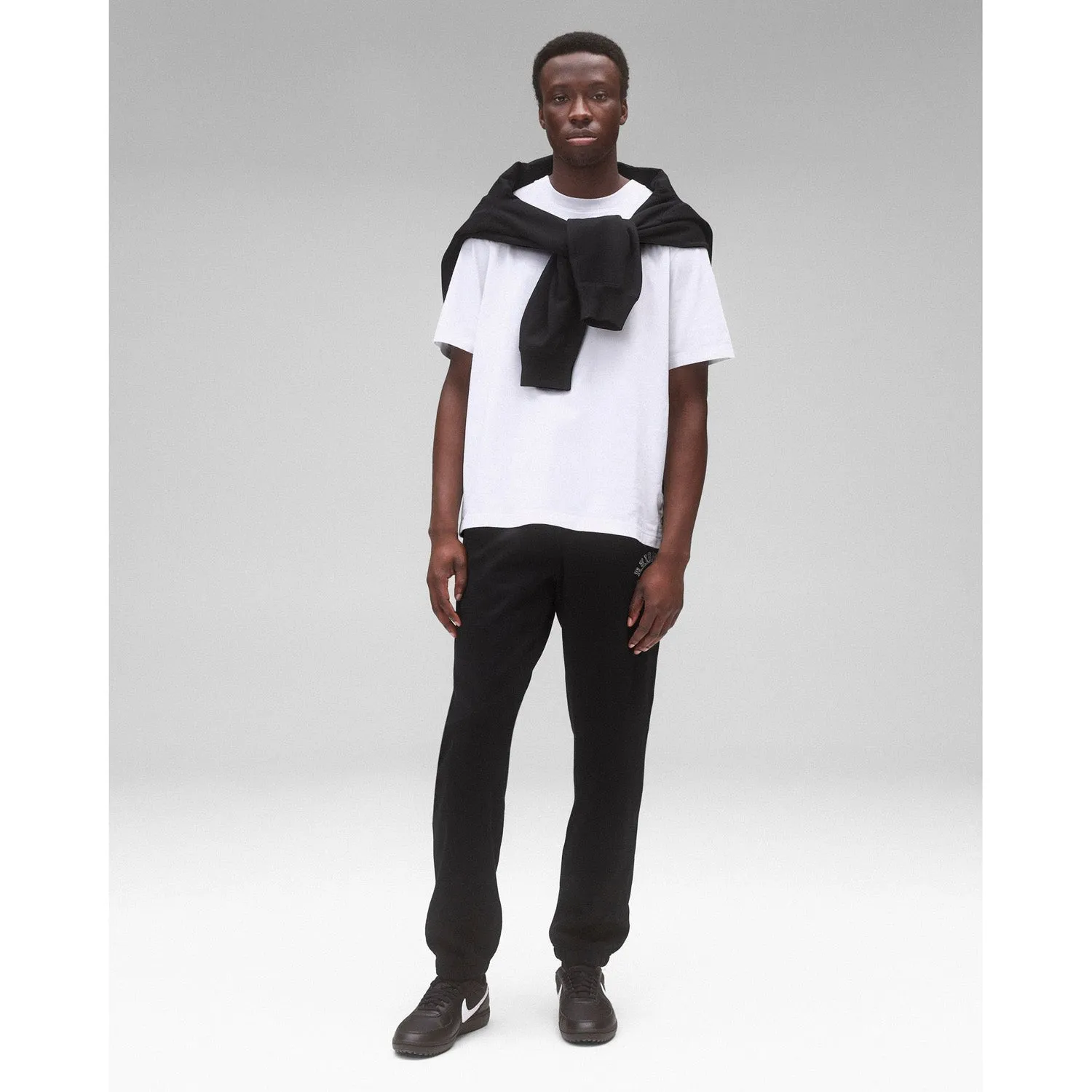 Reigning Champ Men Knit Midweight Terry Arch Logo Sweatpant Black White