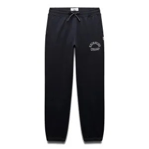 Reigning Champ Men Knit Midweight Terry Arch Logo Sweatpant Navy White