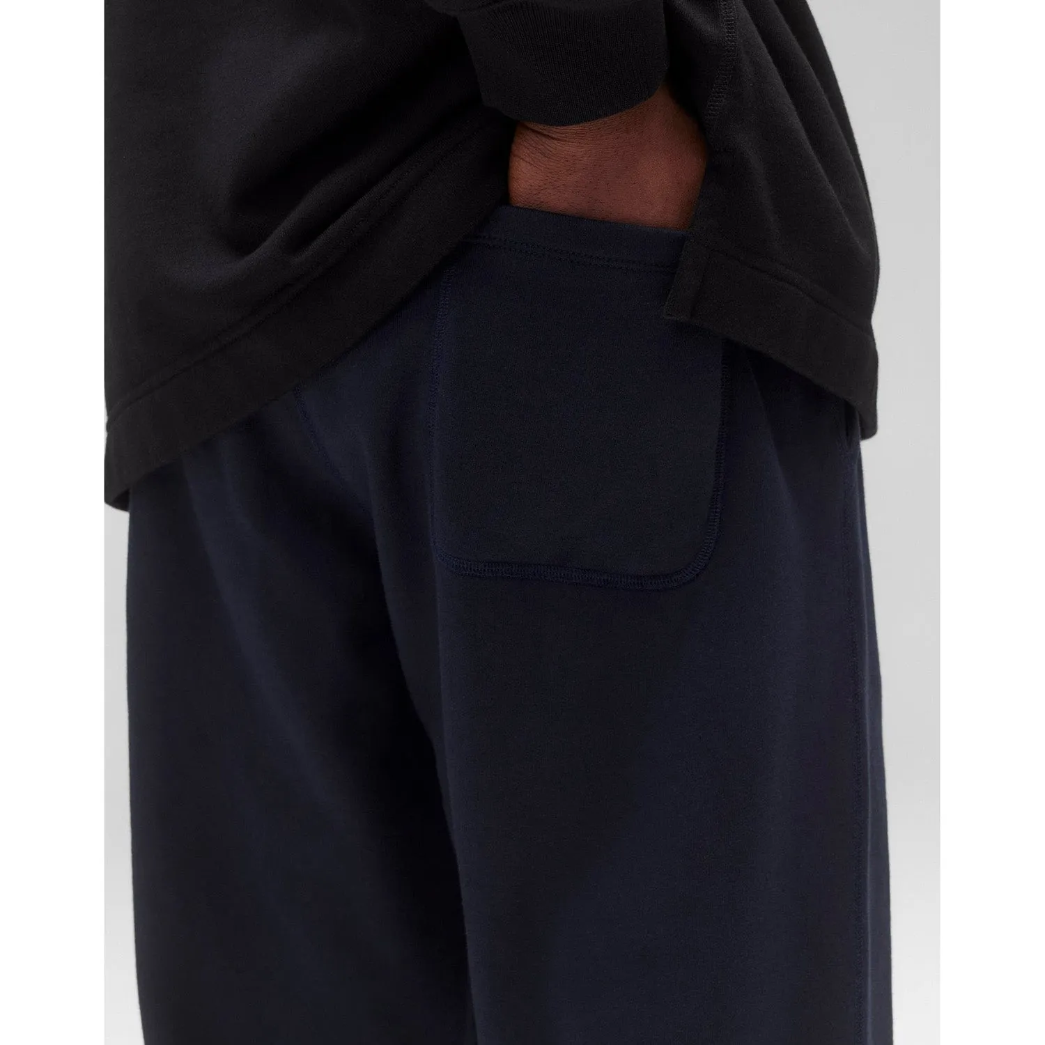 Reigning Champ Men Knit Midweight Terry Arch Logo Sweatpant Navy White