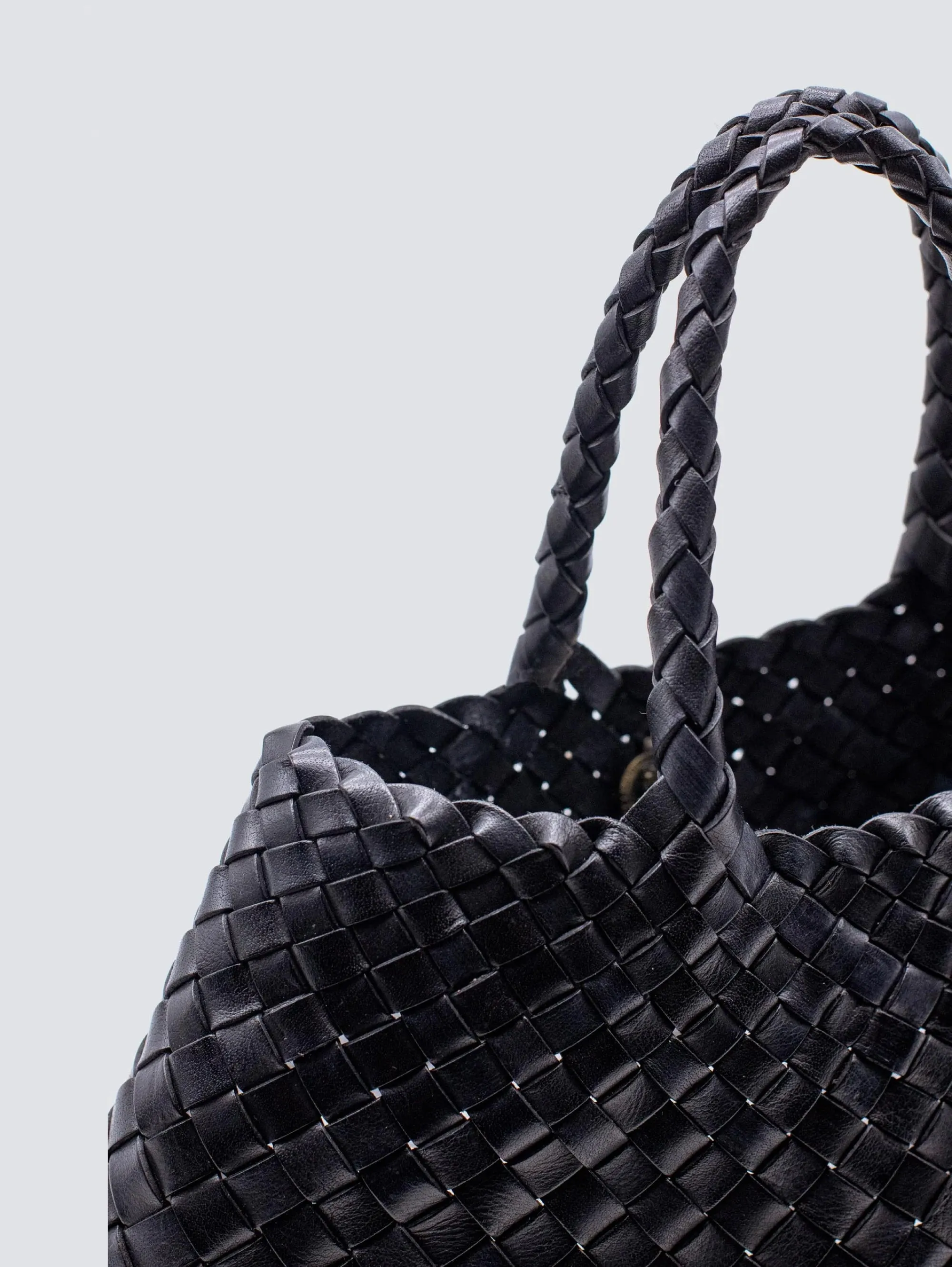 Santa Croce Small Black Woven Leather Handbag