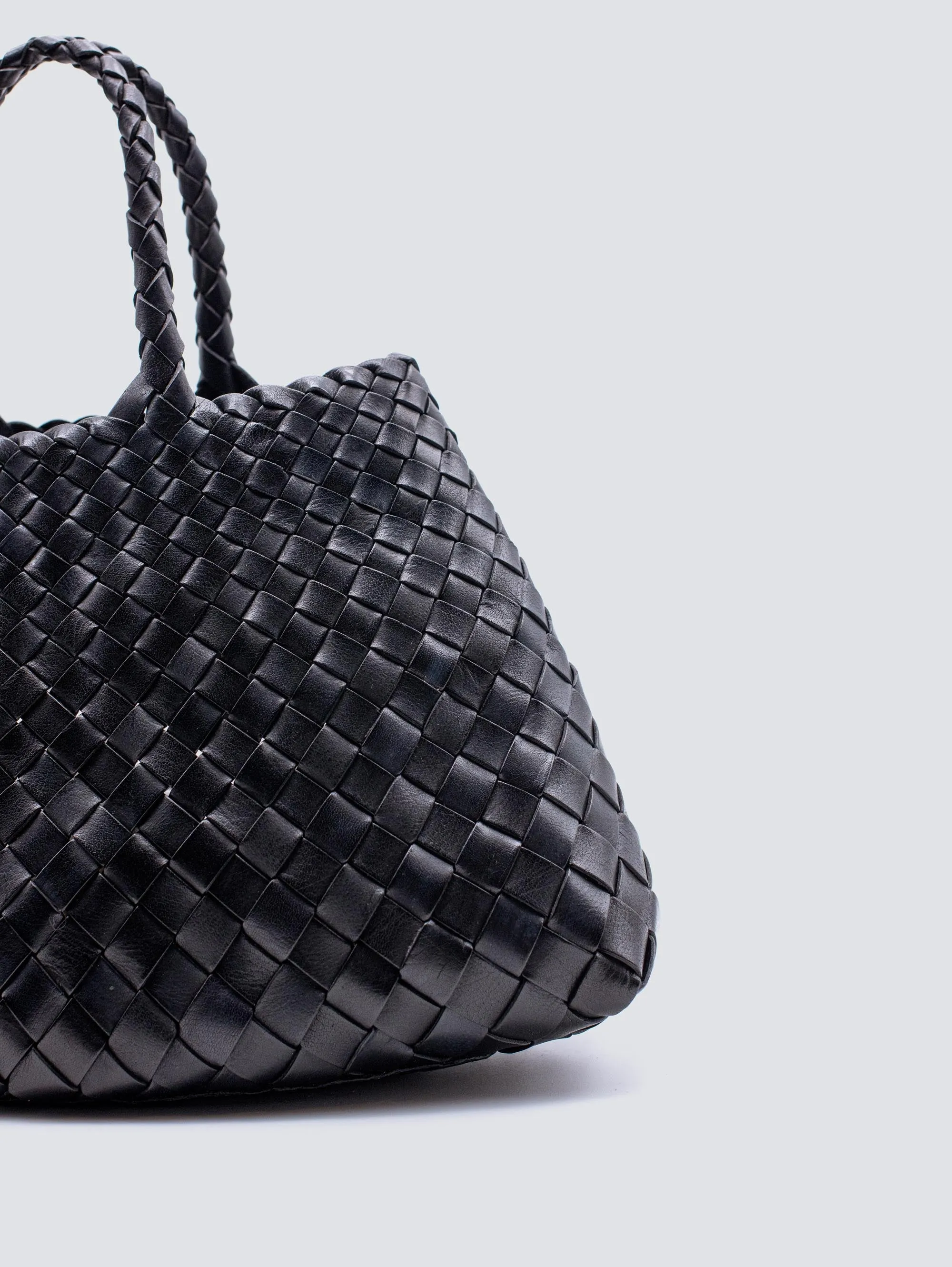Santa Croce Small Black Woven Leather Handbag