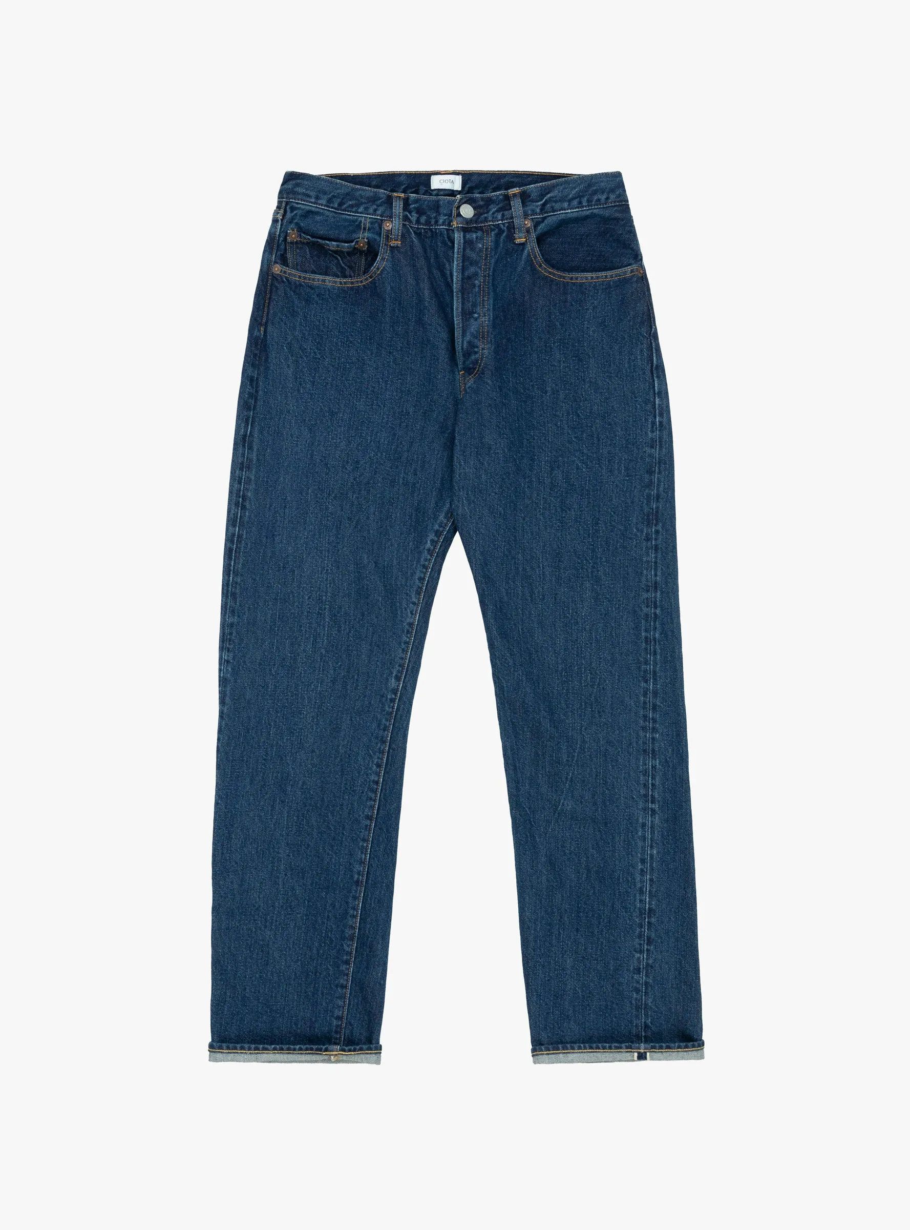 Straight 5 Pocket Pants Dark Blue Damage