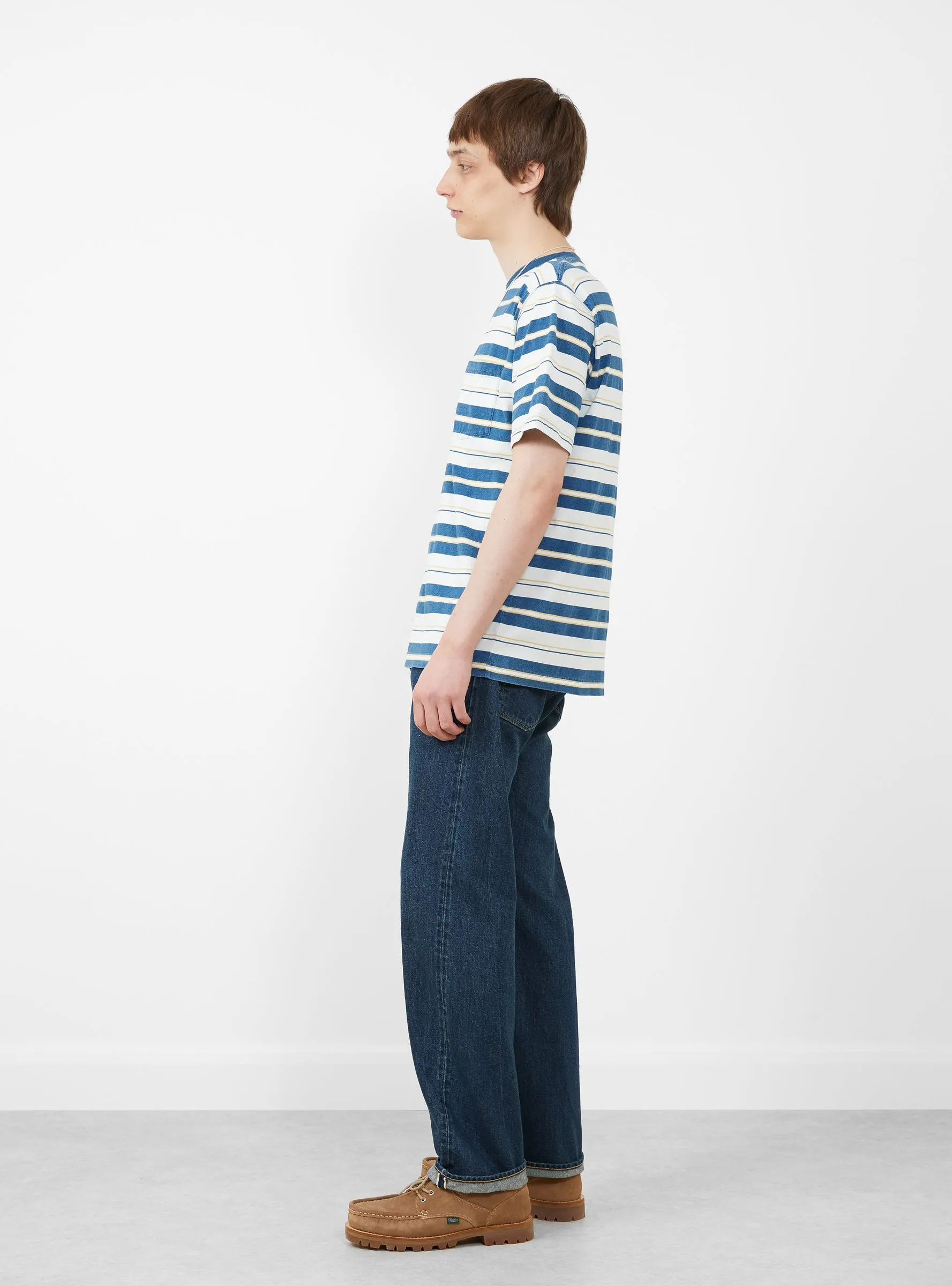 Straight 5 Pocket Pants Dark Blue Damage