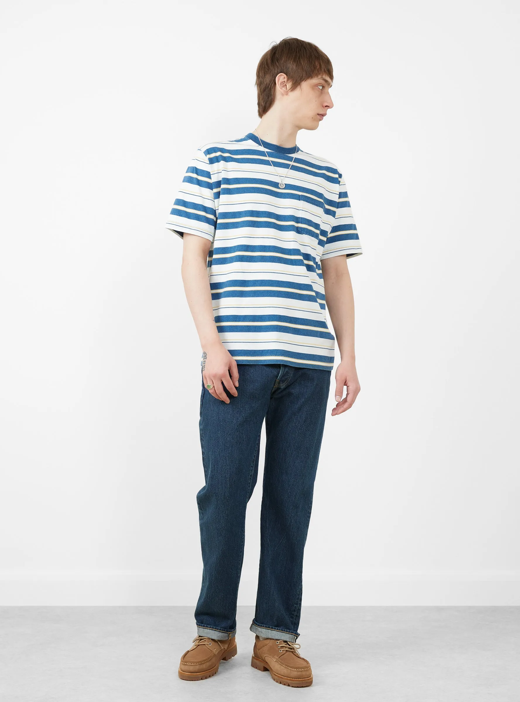 Straight 5 Pocket Pants Dark Blue Damage