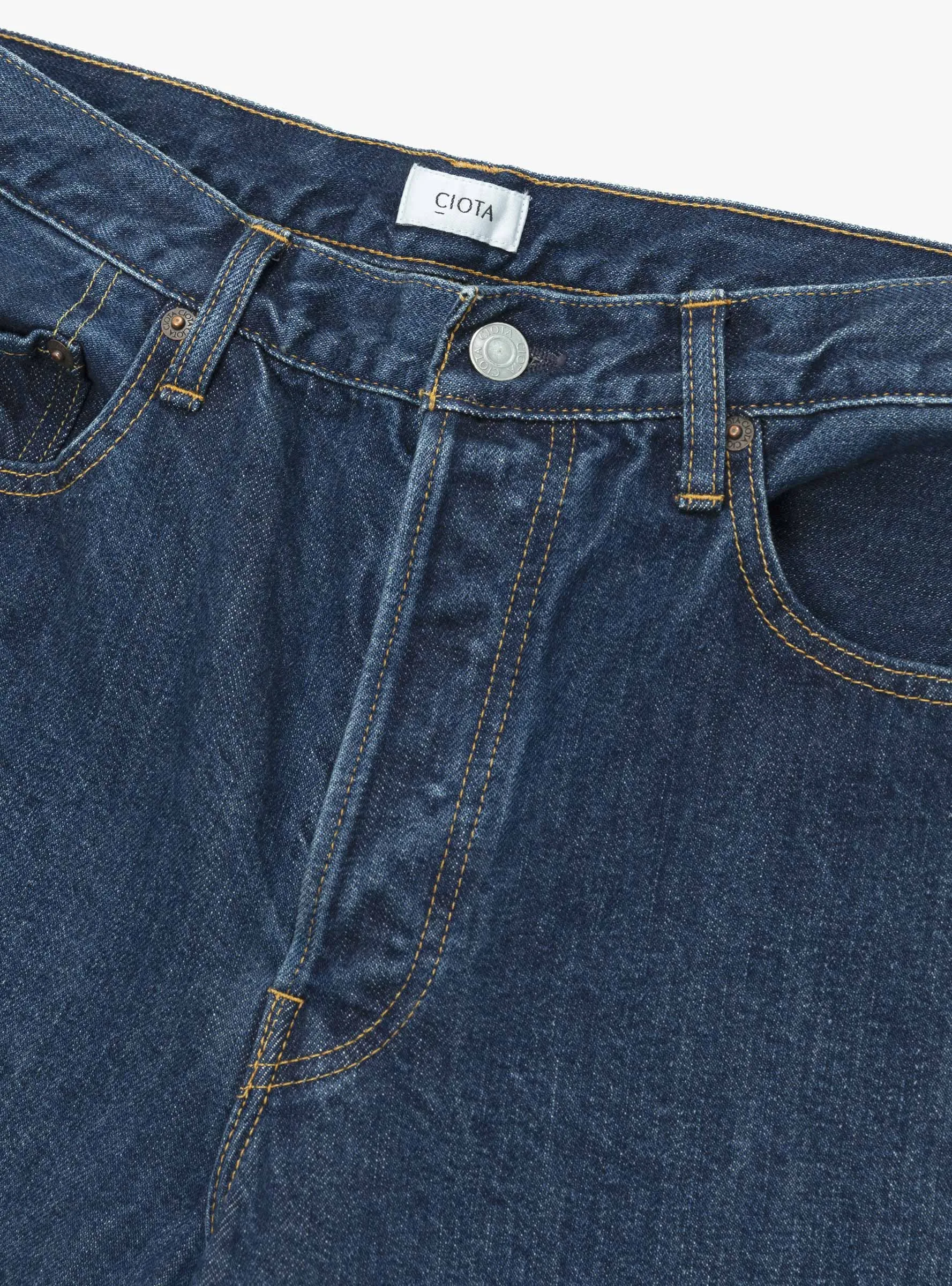 Straight 5 Pocket Pants Dark Blue Damage