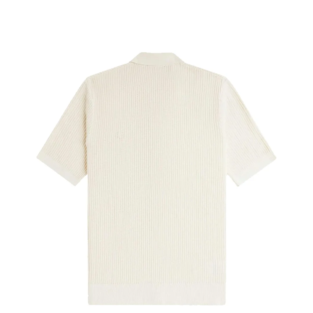 TEXTURED BUTTON THROUGH KNIT SHIRT ECRU