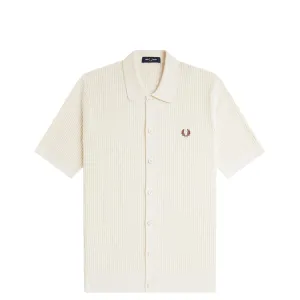 TEXTURED BUTTON THROUGH KNIT SHIRT ECRU
