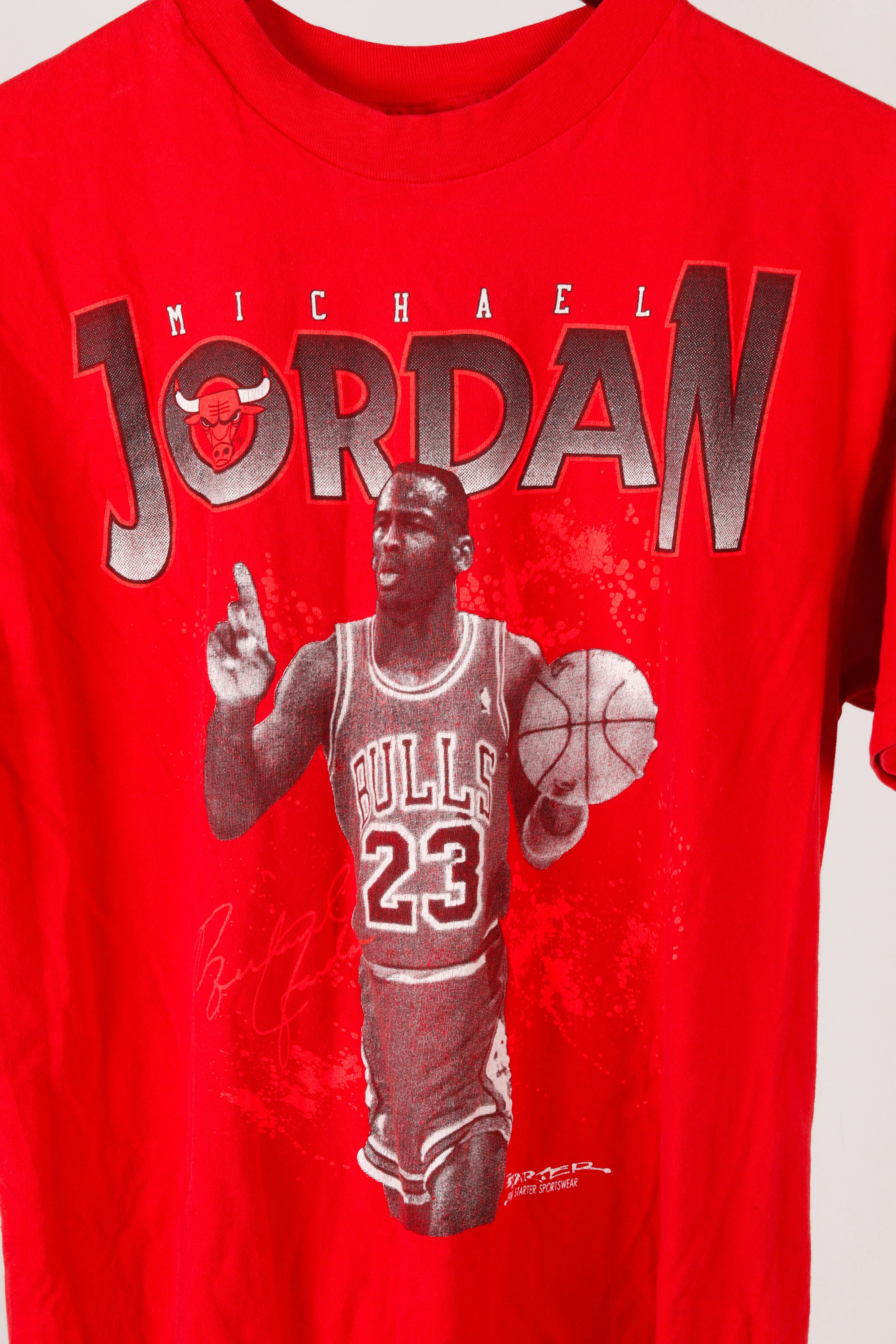 Vintage 1989 Chicago Bulls 'Michael Jordan Signature Graphic' T-Shirt Red