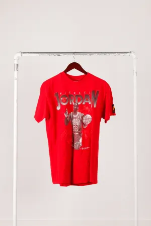 Vintage 1989 Chicago Bulls 'Michael Jordan Signature Graphic' T-Shirt Red