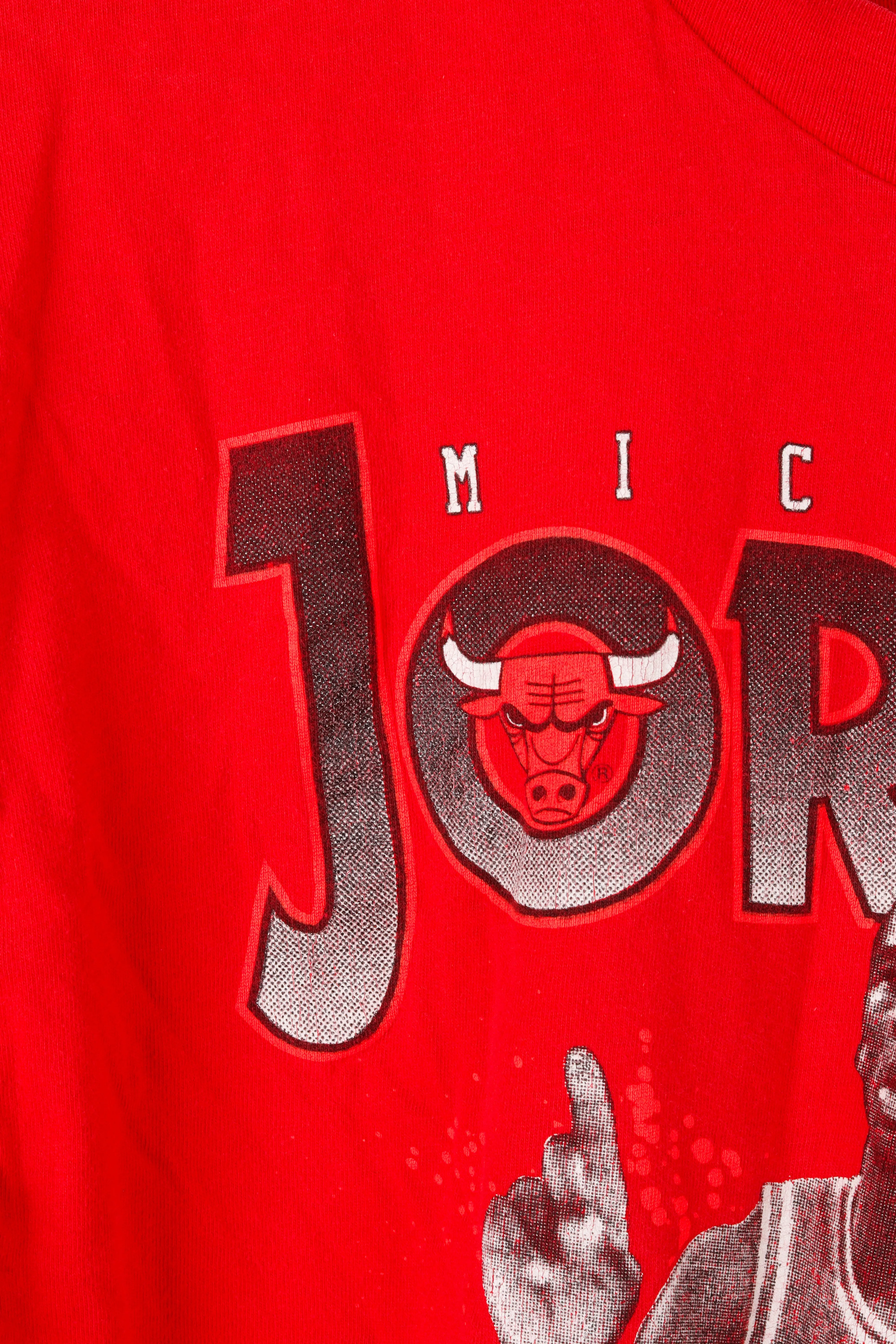 Vintage 1989 Chicago Bulls 'Michael Jordan Signature Graphic' T-Shirt Red